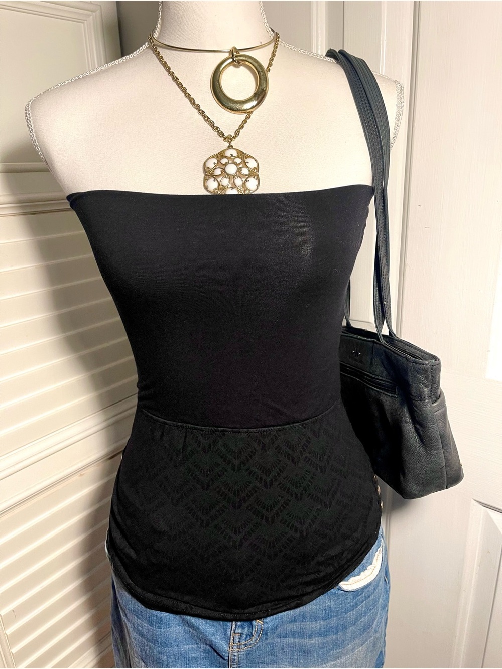 Black Bohem : Black Strapless Textured Tube Top!!